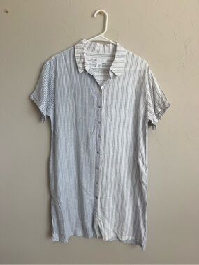 Lightweight linen blend blue and white Striped shirt dress